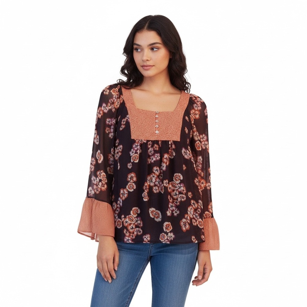 Daniel Rainn Top Size Small bohemian floral‎ bell sleeve pullover Festival NWT